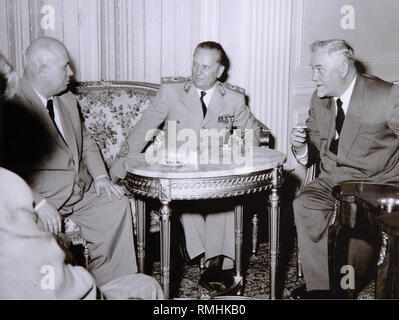 Josip Broz Tito, Nikita Chruschtschow und Nikolai Bulganin. Foto Stockfoto