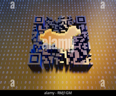 Technologische Daten QR-Code und China-Karte, Datenidentifikation Stockfoto