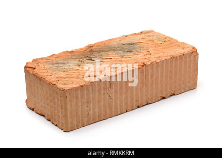 Einzelne rote Ton rauher Stein isoliert auf weißem Stockfoto