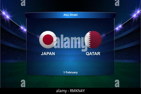 Japan vs Qatar football Scoreboard broadcast Grafik Fußball-Vorlage Stock Vektor