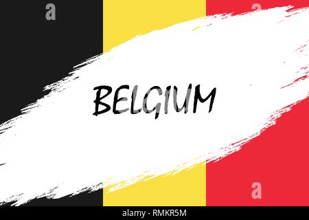 Pinselstrich Hintergrund mit Grunge gestaltete Flagge von Belgien Stock Vektor