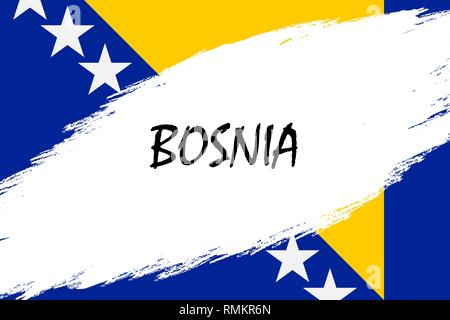 Pinselstrich Hintergrund mit Grunge gestaltete Flagge von Bosnien Stock Vektor