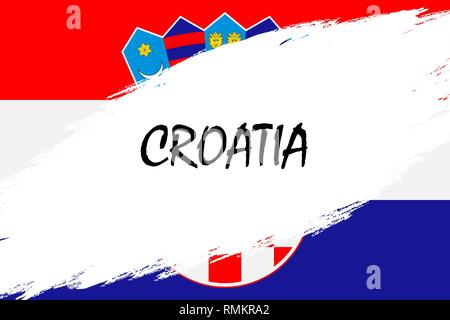 Pinselstrich Hintergrund mit Grunge gestaltete Flagge Kroatien Stock Vektor