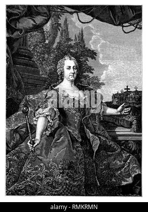 Maria Theresia von Österreich, Prinzessin aus dem Hause Habsburg, Königin von Ungarn und Böhmen und Erzherzogin von Österreich, Martin de Mentens, Stich von Phi 1899 Stockfoto