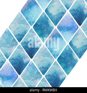 Abstrakte diagonal blau Aquarell rhombus Muster Stockfoto