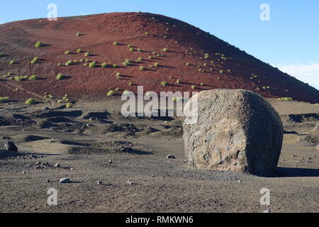 Vulkanische Décors, Montana Colorada, Parque de los Volcanes, Lanzarote, Kanarische Inseln, Spanien Stockfoto