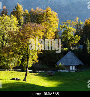 Schweiz, Brienzwiler. Ruhigen Herbst Landschaft im Freilichtmuseum Ballenberg. Bild auf den 13. Oktober 2018, Stockfoto