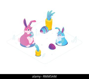 Frohe Ostern - Moderne bunte isometrische Vector Illustration Stock Vektor