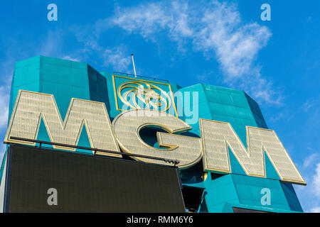 Las Vegas, Nevada, Vereinigte Staaten von Amerika - 11. Januar 2017. MGM Schild an der Fassade des MGM Grand Hotel und Casino in Las Vegas, NV. Stockfoto