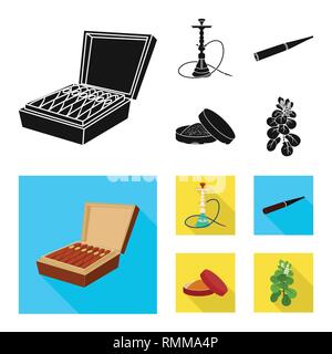 Zigarre, Hookah, Schnupftabak, Blätter, Box, Shisha, Mundstück, Lieferung, Blatt, Paket, Bar, Halter, Landwirtschaft, Pack, Zubehör, klassische, runde, botanischen, schlecht, Arabisch, Rauchen, Botanik, Schaden, Aroma, Genuss-, Behälter-, Anlagen-, Filter, Zubehör, schädlich, verweigern, Stop, anti, Gewohnheit, Zigaretten, Tabak, Gesundheit, Nikotin, Rauchen, Statistiken, Set, Vector, Icon, Illustration, isoliert, Sammlung, Design, Element, Grafik, Vektor, Vektoren, Stock Vektor