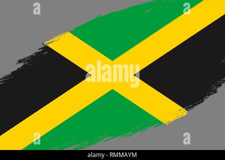 Pinselstrich Hintergrund mit Grunge gestaltete Flagge von Jamaika Stock Vektor