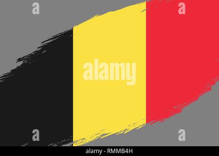 Pinselstrich Hintergrund mit Grunge gestaltete Flagge von Belgien Stock Vektor
