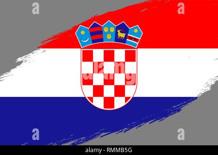 Pinselstrich Hintergrund mit Grunge gestaltete Flagge Kroatien Stock Vektor