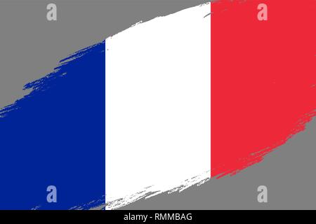 Pinselstrich Hintergrund mit Grunge gestaltete Flagge Frankreichs Stock Vektor