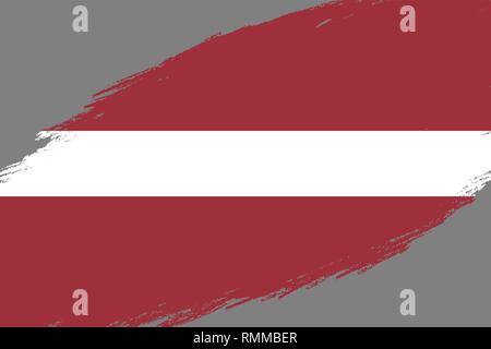 Pinselstrich Hintergrund mit Grunge gestaltete Flagge Lettlands Stock Vektor