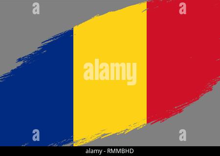 Pinselstrich Hintergrund mit Grunge gestaltete Flagge Rumänien Stock Vektor