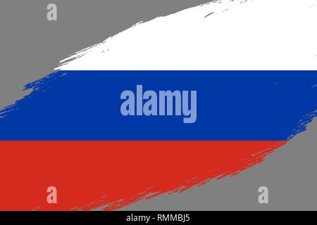 Pinselstrich Hintergrund mit Grunge gestaltete Flagge von Russland Stock Vektor