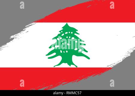 Pinselstrich Hintergrund mit Grunge gestaltete Flagge Libanon Stock Vektor