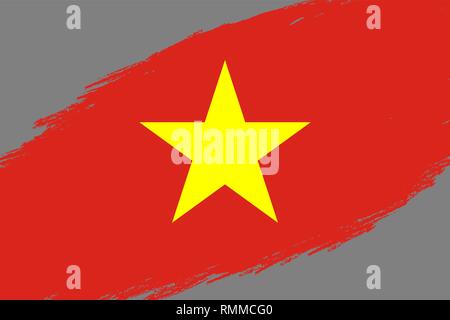 Pinselstrich Hintergrund mit Grunge gestaltete Flagge von Vietnam Stock Vektor