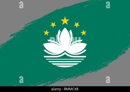 Pinselstrich Hintergrund mit Grunge gestaltete Fahne von Macau Stock Vektor