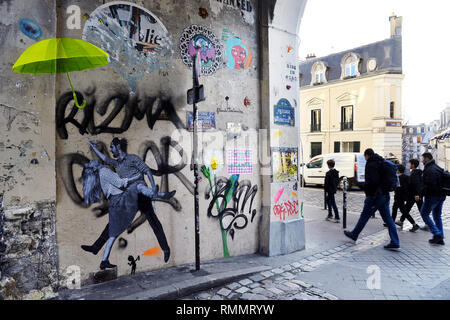 Street Art und Graffiti - Rue des Abesses - Montmartre - Paris - Frankreich Stockfoto