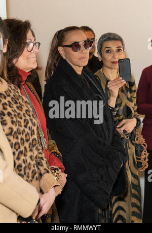 New York, NY-Febbruary 13, 2019: Fern Mallis und Donna Karan besuchen Mode für Frieden Vortrag von Sadhguru Jaggi Vasudev in der Herbst-/Fashion Week Winter zu Frühling Studios Stockfoto