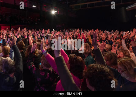 Eindhoven, Niederlande, 26-Jan-2019: Menschen mit hands up Spaß beim Hören der Musik auf der Bühne während eines Konzertes, das ist eine jährliche Konzert mit verschiedenen Künstlern Stockfoto