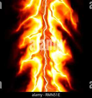 Brennende Blitz vom Feuer über schwarzen Hintergrund auffällig gemacht. Stockfoto