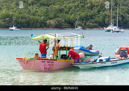 Pink Panther schwimmenden Bar, Reduit Beach, Rodney Bay, Gros Islet, St. Lucia, Kleine Antillen, Karibik Stockfoto