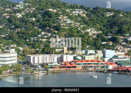 Luftbild des Stadtzentrum, Castries, St. Lucia, Kleine Antillen, Karibik Stockfoto