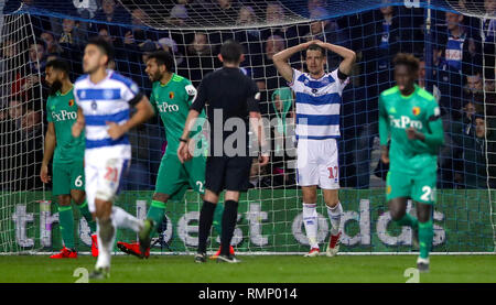 Queens Park Rangers' Matt Smith rues eine verpasste Chance, während die Emirate FA Cup in die fünfte Runde an der Loftus Road, London. Stockfoto