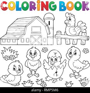 Malbuch Hühner und Henne Thema 2 - Eps 10 Vector Illustration. Stock Vektor