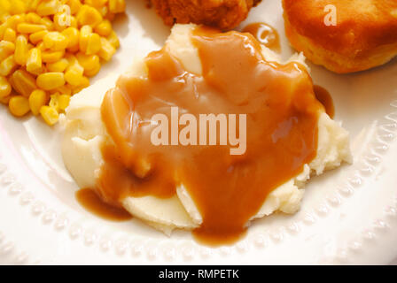 Kartoffelpüree & Braune Soße Stockfoto