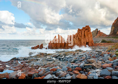 Roten Porphyr Stein auf Arbatax, Sardinien, Italien, Europa Stockfoto