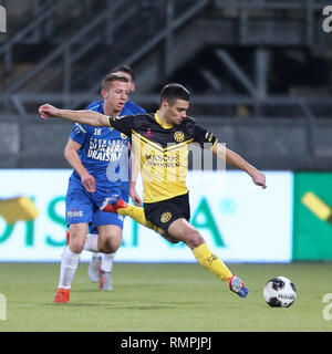 KERKRADE, Niederlande, 15-02-2019, Fußball, Niederländische Keuken Kampioen Divisie, Roda JC-SC Cambuur, Limburg Stadion, Saison 2018-2019, Roda JC Kerkrade Spieler Florian Loshaj, spielt sein erstes Match und debuting für Roda JC zu Hause Stockfoto