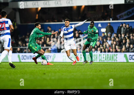 London, Großbritannien. 15 Feb, 2019. Jordan Cousins von Queens Park Rangers während der FA-Cup 5 Runde zwischen den Queens Park Rangers und Watford an der Loftus Road Stadium, London, England am 15. Februar 2019. Foto von Adamo di Loreto. Nur die redaktionelle Nutzung, eine Lizenz für die gewerbliche Nutzung erforderlich. Keine Verwendung in Wetten, Spiele oder einer einzelnen Verein/Liga/player Publikationen. Credit: UK Sport Pics Ltd/Alamy leben Nachrichten Stockfoto