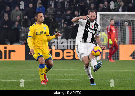 Turin, Italien. 15 Feb, 2019. Giorgio Chiellini (Juventus FC) während der Serie ein Fußballspiel zwischen FC Juventus und Frosinone Calcio bei Allianz Stadion am 15 Februar, 2019 in Turin, Italien. Quelle: FABIO UDINE/Alamy leben Nachrichten Stockfoto