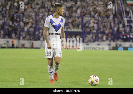 Buenos Aires, Argentinien. 15 Feb, 2019. Nicolas Dominguez während des Spiels zwischen Vélez Sarsfield e Doppelpunkt für Superliga Argentinien, an diesem Freitag auf José Amalfitani Stadion in Buenos Aires, Argentinien. (Credit: Néstor J. Beremblum/Alamy leben Nachrichten Stockfoto