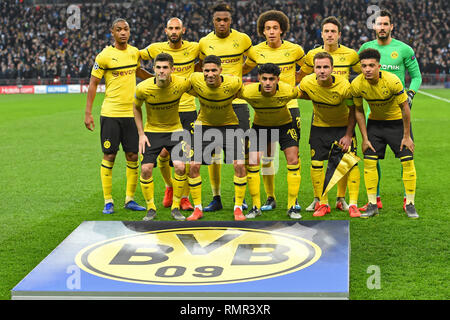 LONDON. UK 13. FEBRUAR Borussia Dortmund während der UEFA Champions League Match zwischen den Tottenham Hotspur und Ballspielverein Borussia 09 e.V. Dortmund im Wembley Stadion, London am Mittwoch, 13. Februar 2019. (Credit: Jon Bromley | MI Nachrichten & Sport Ltd) Stockfoto