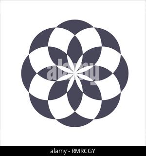 Monochrome elegante kreisförmigen Muster in Schwarz und Weiß. Kreisförmige mathematische Ornament. Ein Vektor kreisförmigen Muster von den gekreuzten Kreisen. Mandala. Stock Vektor