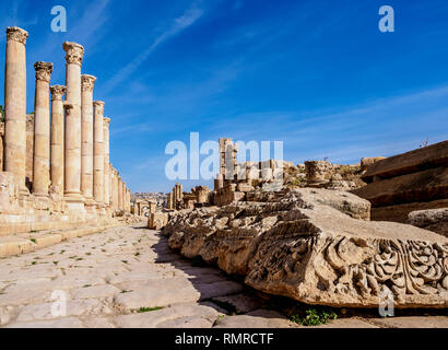 Colonnaded Straße oder Cardo, Jerash, Jerash Governorate, Jordanien Stockfoto