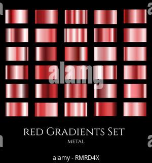 Vector rot Metall Gradienten. Sammlung von Gradation Muster Stock Vektor