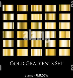 Gold Metall Gradient eingestellt. Gradation design Muster Sammlung Stock Vektor