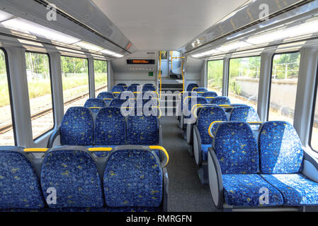 Leere Sitze auf einem Transport für NSW Zug in Sydney Stockfoto