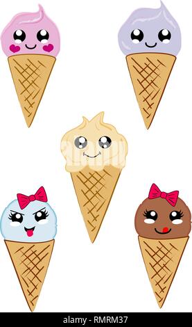 Set mit niedlichen kawaii Waffel Eis. Vektor Datei eps 10. Stock Vektor