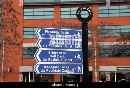 Rochdale Canal Zeichen an Ancoats in Manchester. Stockfoto