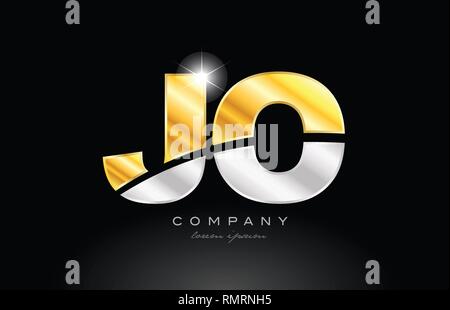 Kombination schreiben JO J O Alphabet logo Icon Design mit gold silber grau Metall auf schwarzem Hintergrund geeignet für ein Unternehmen oder ein Geschäft Stock Vektor