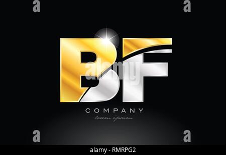 Kombination schreiben bf b f Alphabet logo Icon Design mit gold silber grau Metall auf schwarzem Hintergrund geeignet für ein Unternehmen oder ein Geschäft Stock Vektor