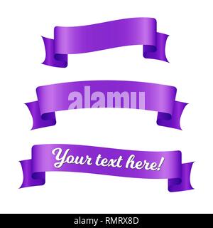 Purple ribbon Banner gesetzt. Alte Vintage Style Design. Premium dekorative Elemente auf weißem Hintergrund. Stock Vektor