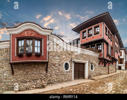 Haus aus der Zeit der Bulgarischen Wiedergeburt in der Altstadt von Plovdiv, der europäischen Kulturhauptstadt 2019, Bulgarien Stockfoto